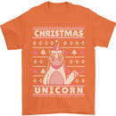 Funny Christmas Unicorn Pattern Mens T-Shirt Cotton Gildan Orange