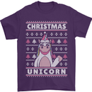 Funny Christmas Unicorn Pattern Mens T-Shirt Cotton Gildan Purple
