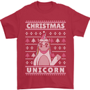 Funny Christmas Unicorn Pattern Mens T-Shirt Cotton Gildan Red