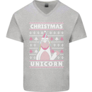 Funny Christmas Unicorn Pattern Mens V-Neck Cotton T-Shirt Sports Grey