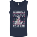 Funny Christmas Unicorn Pattern Mens Vest Tank Top Navy Blue