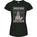 Funny Christmas Unicorn Pattern Womens Petite Cut T-Shirt Black