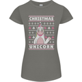 Funny Christmas Unicorn Pattern Womens Petite Cut T-Shirt Charcoal