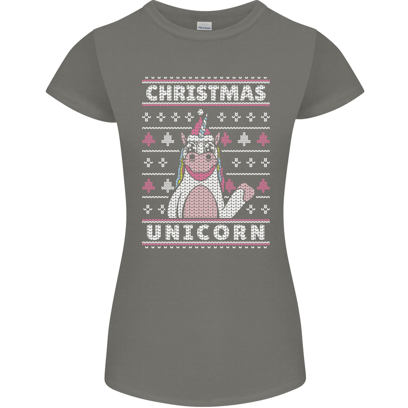 Funny Christmas Unicorn Pattern Womens Petite Cut T-Shirt Charcoal