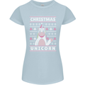 Funny Christmas Unicorn Pattern Womens Petite Cut T-Shirt Light Blue