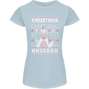 Funny Christmas Unicorn Pattern Womens Petite Cut T-Shirt Light Blue