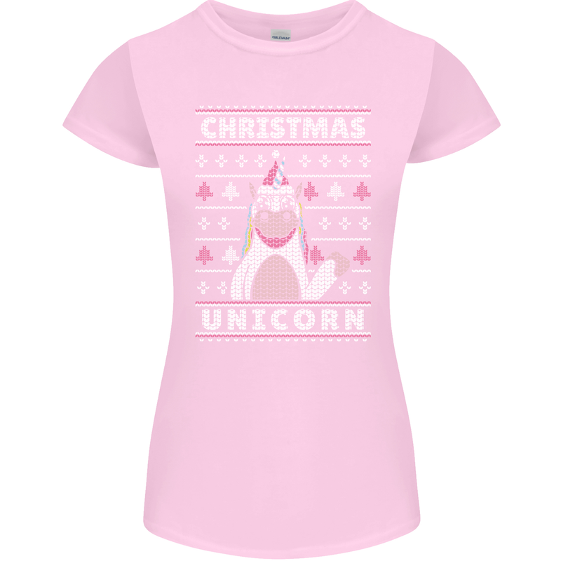 Funny Christmas Unicorn Pattern Womens Petite Cut T-Shirt Light Pink