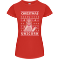 Funny Christmas Unicorn Pattern Womens Petite Cut T-Shirt Red