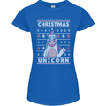 Funny Christmas Unicorn Pattern Womens Petite Cut T-Shirt Royal Blue