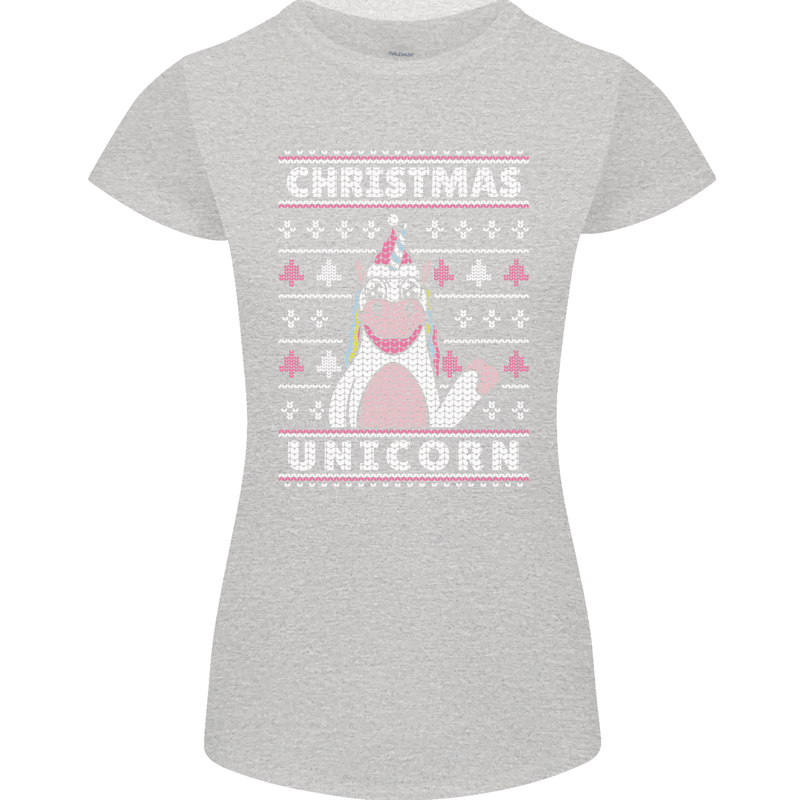 Funny Christmas Unicorn Pattern Womens Petite Cut T-Shirt Sports Grey