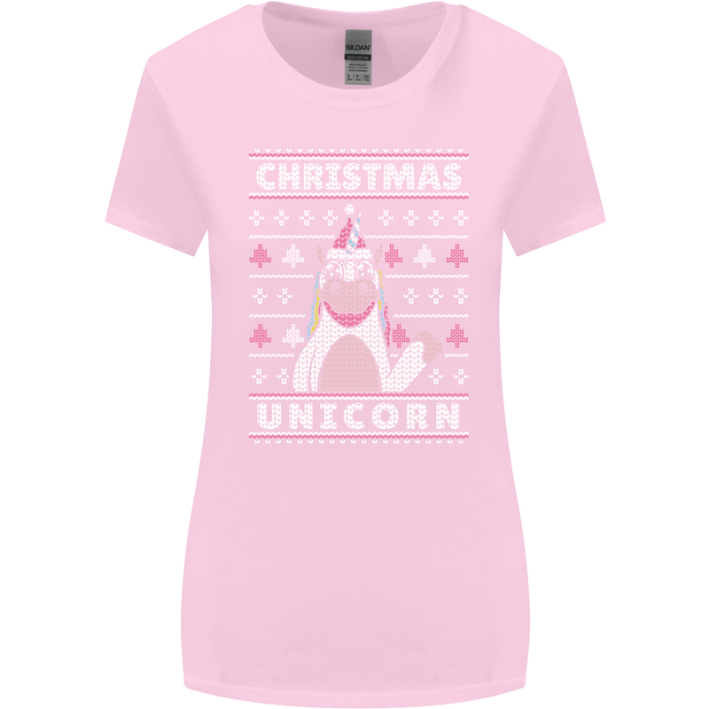 Funny Christmas Unicorn Pattern Womens Wider Cut T-Shirt Light Pink