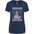 Funny Christmas Unicorn Pattern Womens Wider Cut T-Shirt Navy Blue