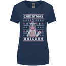 Funny Christmas Unicorn Pattern Womens Wider Cut T-Shirt Navy Blue