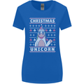 Funny Christmas Unicorn Pattern Womens Wider Cut T-Shirt Royal Blue