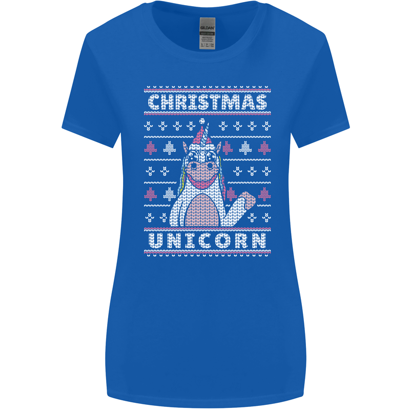 Funny Christmas Unicorn Pattern Womens Wider Cut T-Shirt Royal Blue