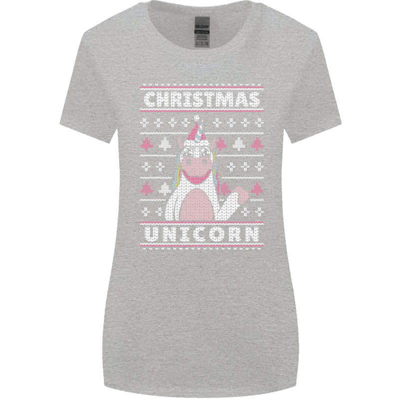 Funny Christmas Unicorn Pattern Womens Wider Cut T-Shirt Sports Grey