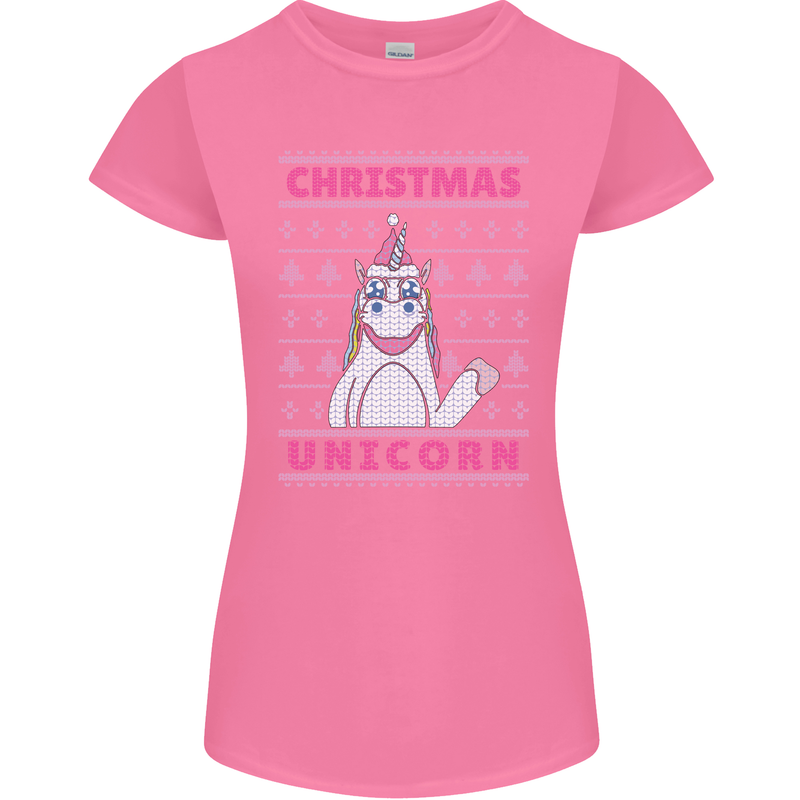 Funny Christmas Unicorn Womens Petite Cut T-Shirt Azalea