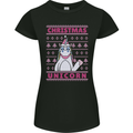 Funny Christmas Unicorn Womens Petite Cut T-Shirt Black