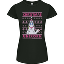 Funny Christmas Unicorn Womens Petite Cut T-Shirt Black