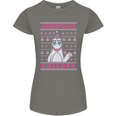 Funny Christmas Unicorn Womens Petite Cut T-Shirt Charcoal