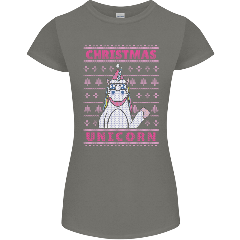 Funny Christmas Unicorn Womens Petite Cut T-Shirt Charcoal