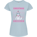 Funny Christmas Unicorn Womens Petite Cut T-Shirt Light Blue