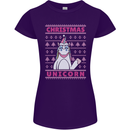 Funny Christmas Unicorn Womens Petite Cut T-Shirt Purple