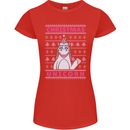 Funny Christmas Unicorn Womens Petite Cut T-Shirt Red