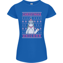 Funny Christmas Unicorn Womens Petite Cut T-Shirt Royal Blue