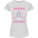 Funny Christmas Unicorn Womens Petite Cut T-Shirt White