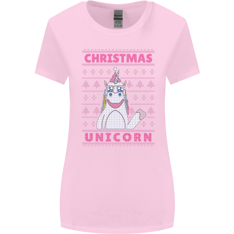 Funny Christmas Unicorn Womens Wider Cut T-Shirt Light Pink