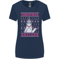 Funny Christmas Unicorn Womens Wider Cut T-Shirt Navy Blue