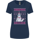 Funny Christmas Unicorn Womens Wider Cut T-Shirt Navy Blue
