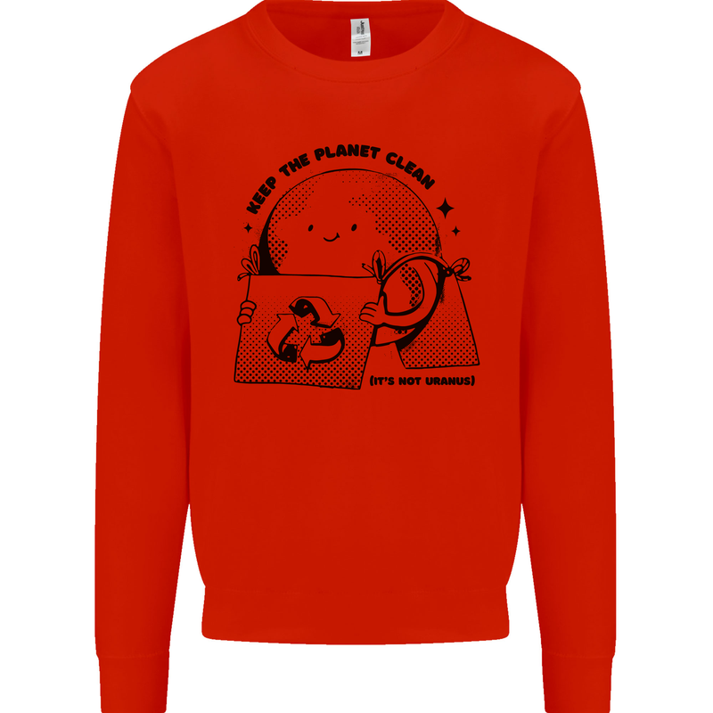 Funny Climate Change Keep the Planet Clean Kids Sweatshirt Jumper Bright Red