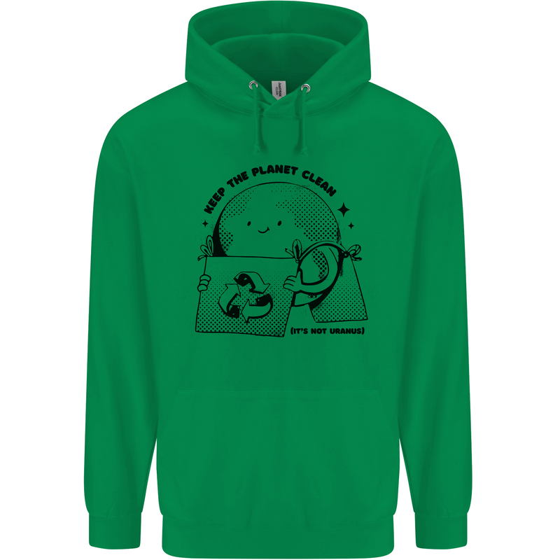 Funny Climate Change Keep the Planet Clean Mens 80% Cotton Hoodie Irish Green
