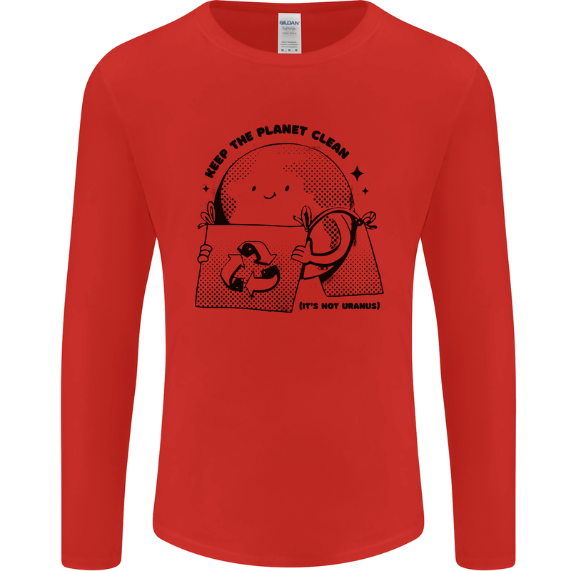Funny Climate Change Keep the Planet Clean Mens Long Sleeve T-Shirt Red