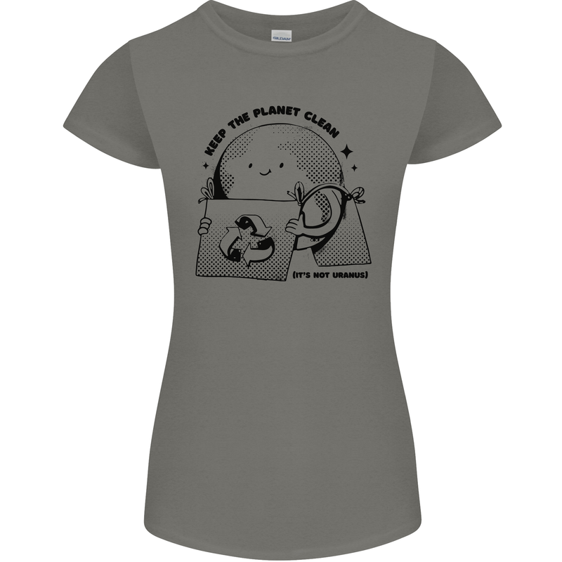 Funny Climate Change Keep the Planet Clean Womens Petite Cut T-Shirt Charcoal