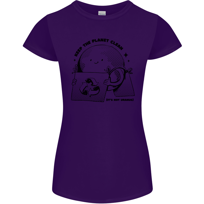Funny Climate Change Keep the Planet Clean Womens Petite Cut T-Shirt Purple