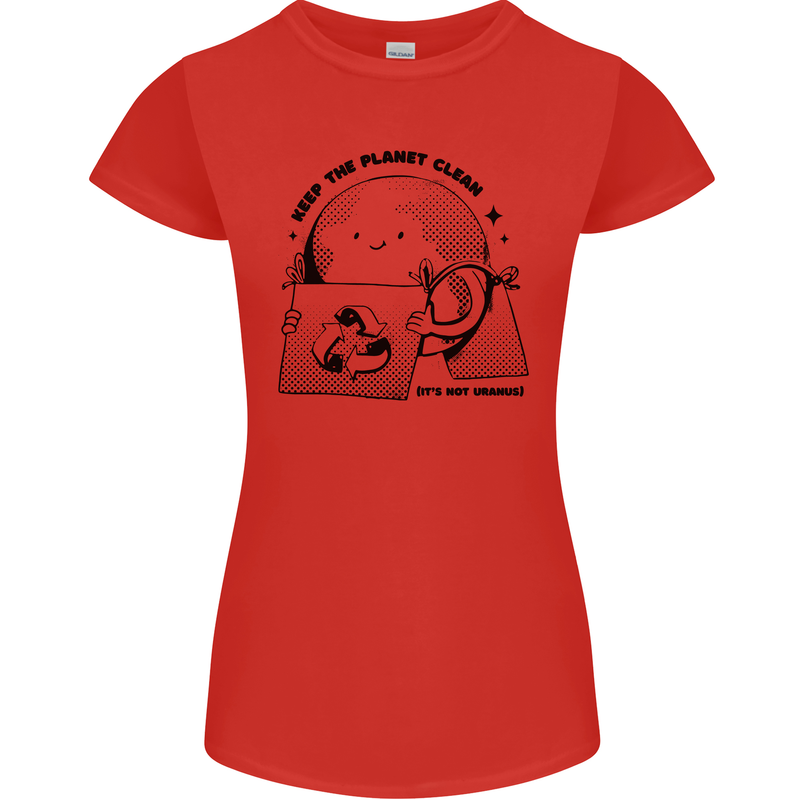 Funny Climate Change Keep the Planet Clean Womens Petite Cut T-Shirt Red