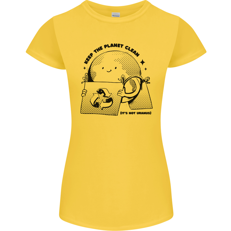Funny Climate Change Keep the Planet Clean Womens Petite Cut T-Shirt Yellow