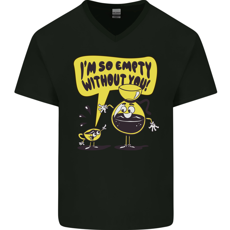Funny Coffee Mens V-Neck Cotton T-Shirt Black