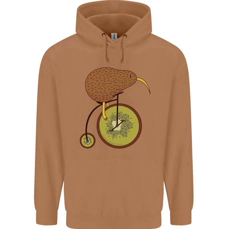 Funny Cycling Kiwi Bicycle Bike Mens 80% Cotton Hoodie Caramel Latte