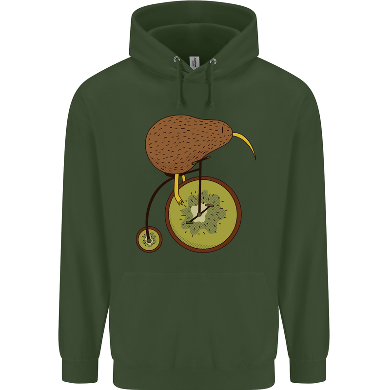 Funny Cycling Kiwi Bicycle Bike Mens 80% Cotton Hoodie Forest Green