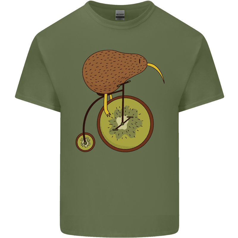 Funny Cycling Kiwi Bicycle Bike Mens Cotton T-Shirt Tee Top Military Green