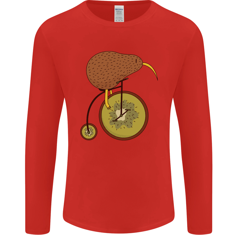 Funny Cycling Kiwi Bicycle Bike Mens Long Sleeve T-Shirt Red