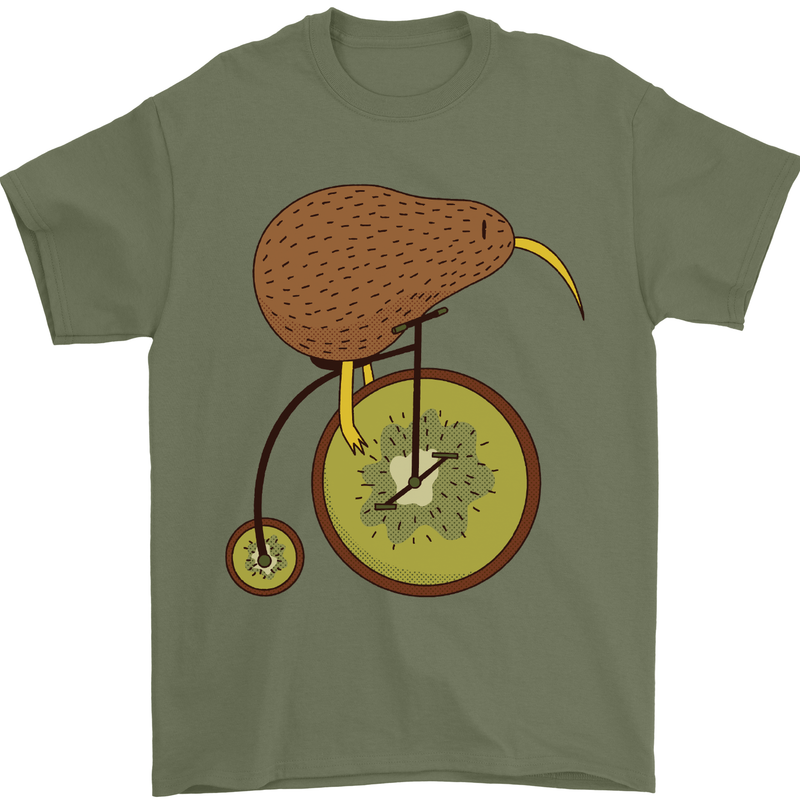 Funny Cycling Kiwi Bicycle Bike Mens T-Shirt Cotton Gildan Military Green