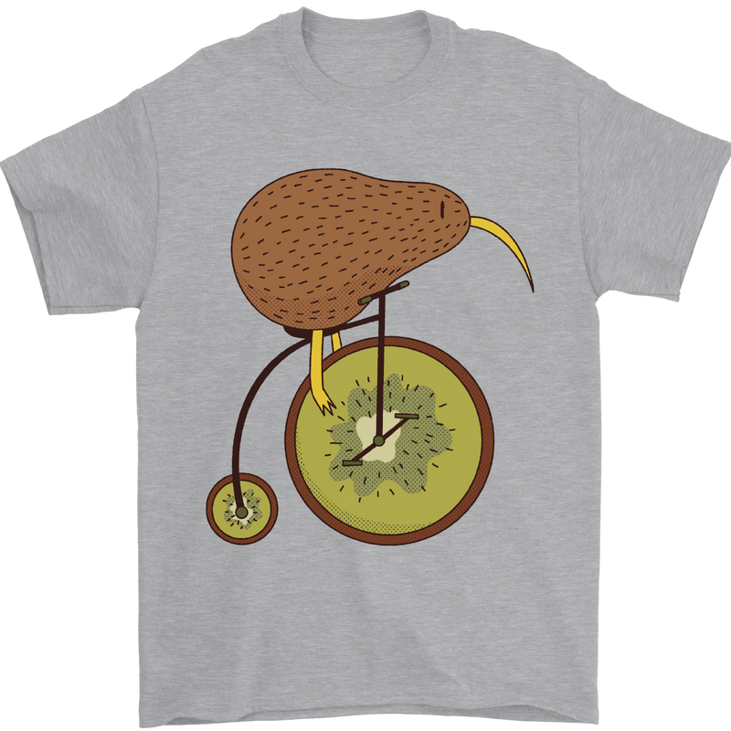 Funny Cycling Kiwi Bicycle Bike Mens T-Shirt Cotton Gildan Sports Grey