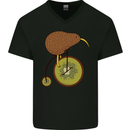 Funny Cycling Kiwi Bicycle Bike Mens V-Neck Cotton T-Shirt Black