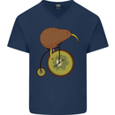 Funny Cycling Kiwi Bicycle Bike Mens V-Neck Cotton T-Shirt Navy Blue