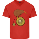Funny Cycling Kiwi Bicycle Bike Mens V-Neck Cotton T-Shirt Red